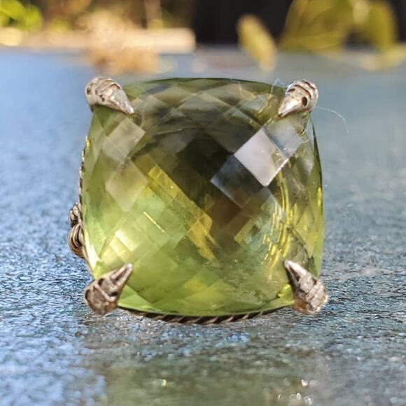 David Yurman Inspired Prasiolite & Diamonds 20mm Chatelaine Ring Size 7 - Picture 1 of 8